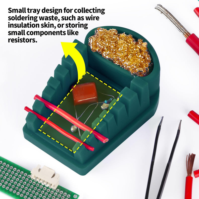 YIHUA S200 Green Heat-Resistant Silicone Soldering Wire Holder with Brass Wool Cleaner, 6 Grooves, Storage Tray, Helping Hands Soldering Wire Welding Fixture, Compatible Diameter 32-7AWG