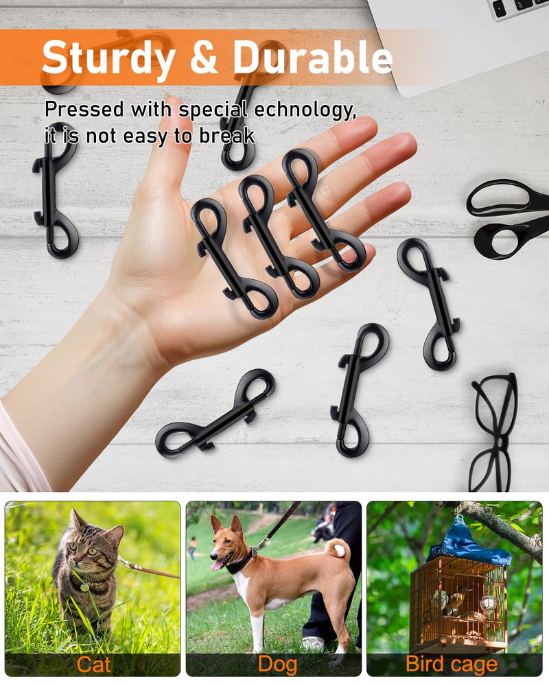 Double Ended Snap Hooks, 3.5 Inch Dog Leash Clip, Zinc Alloy Double Sided Clips, 110 lbs Capacity for Flagpole Rope, Pet Leash, Keys, Chicken Coop Lock,Securing Bird Feeders (6 Pack, Black)