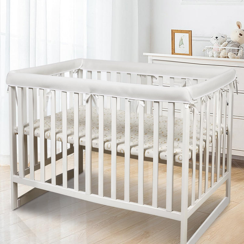 4 Pc Breathable Crib Rail Covers for Teething Mesh Corner Edge Protector Strip, Soft Furniture Guards, Reversible Guardrail Cover Protector for Boys Girls(White)