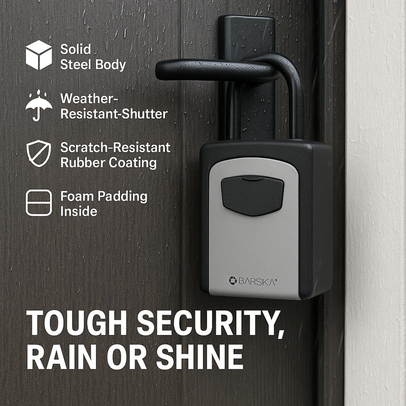 Barska Combination Key Lock Box – Outdoor Wall Mount & Hanging Key Safe for Realtor, Airbnb, House Keys, Garage, Hidden Secure Storage
