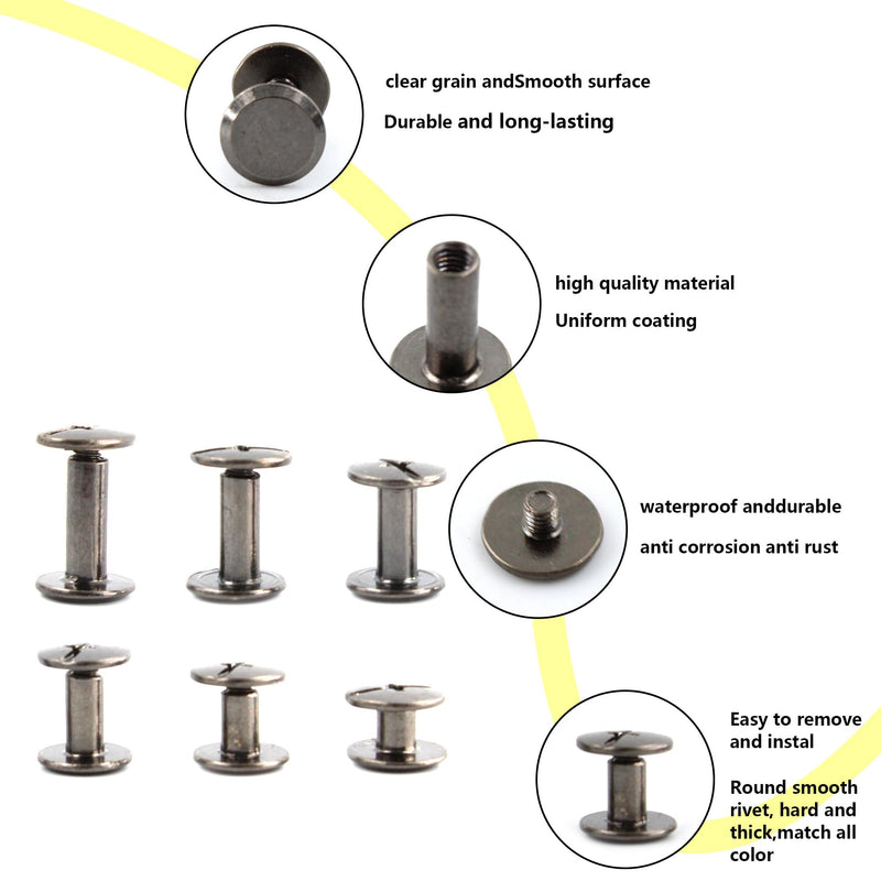 120 Sets Chicago Screws Assorted Kit, 6 Sizes Screw Rivets, Leather Rivets Kit for DIY Leather Craft Bookbinding (M4*4,5,6,8,10,12) (Gun Black) Gun Black