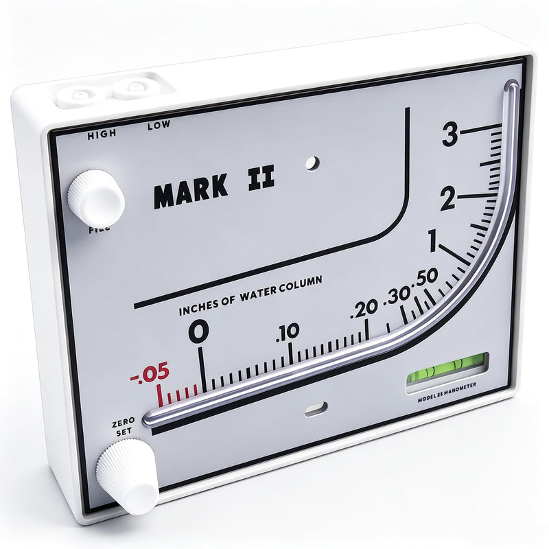 Mark II 25 Liquid Filled Manometer, 3" wc, 3% Accuracy for Pressure Testing | Ideal for furnace, duct, filter and gas pressure checks. Compatible with Dwyer