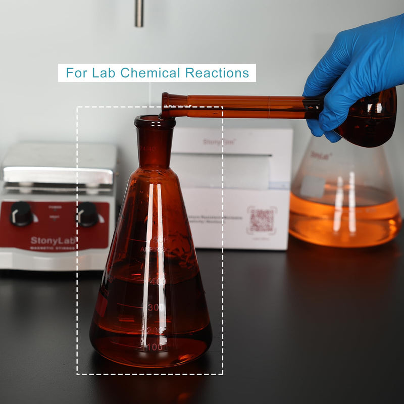 stonylab Amber Erlenmeyer Flask with 24/40 Standard Taper Outer Joint, Borosilicate Glass Heavy Wall Flask in 250 ml Capacity, Ideal for Mixing, Heating, and Lab Experiments