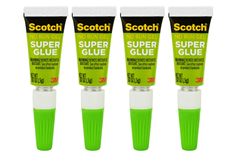 Scotch Super Glue Gel, 4-Pack of Single-Use Tubes, .017 oz each, Fast Drying, No Run Gel Formula (AD119)