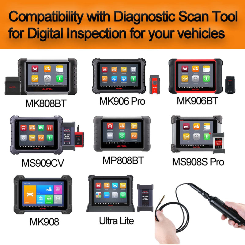 Autel MV108S MaxiVideo Digital Inspection Camera Video Scope with Waterproof Imager Head, Black, USB, Works with PC & MaxiSys Series (except MaxiSys 906)