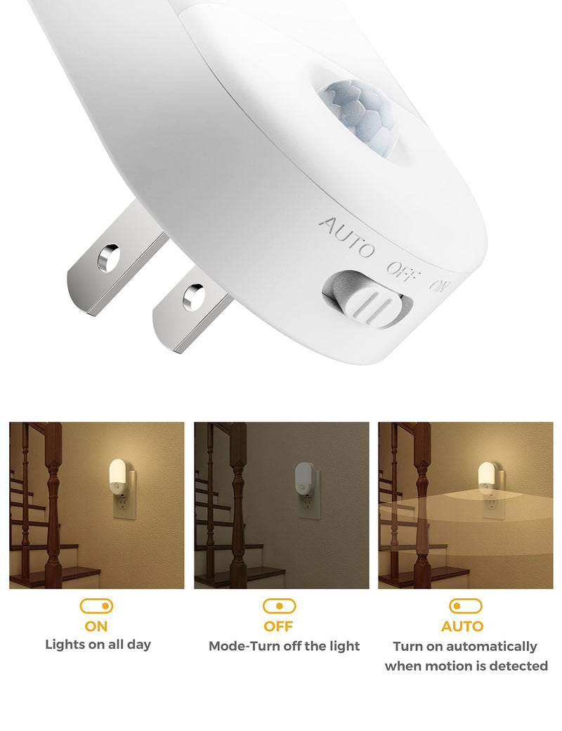 L LOHAS LED Motion Sensor Night Light, Motion Activated Night Light, 4Pack, 3000K Warm White, Night Lights Plug into Wall Motion Sensor, 30/60LM Adjustable Brightness, for Kids Adults Bathroom Kitchen Soft White 4