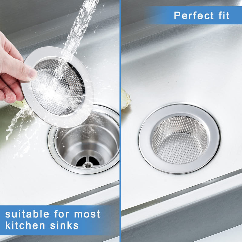 2 Pcs Sink Strainer for Most Kitchen Sink Drain Basket, Upgraded Double-Layer Safe Design Kitchen Sink Strainer (Outer Diameter 4.5 Inch) Silver(2 Pcs)