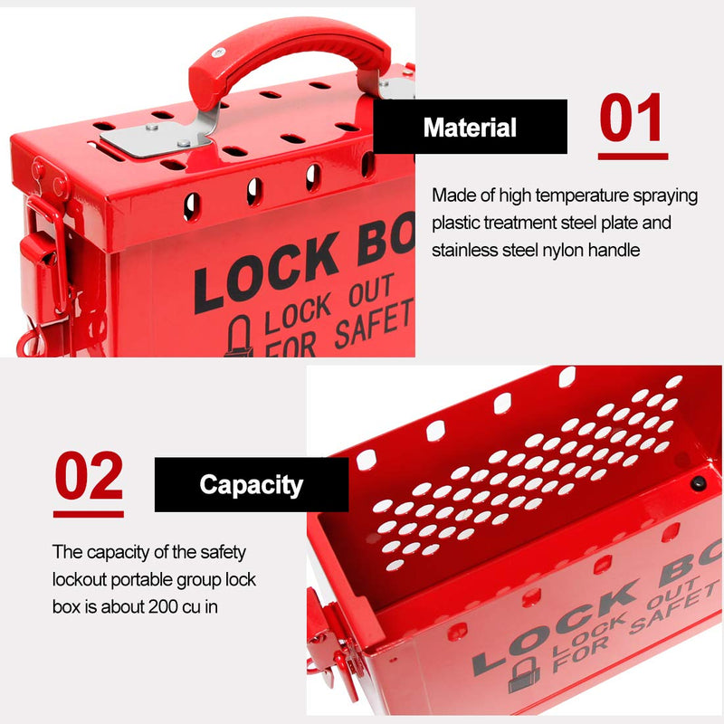 WISAMIC Group Lockout Tagout Lock Box: with 13 Slots Portable Safety Lockout Box Steel Red
