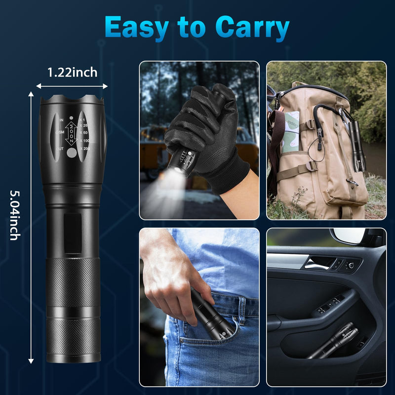 6Pack LED Flashlights High Lumens, 5Mode Tactical Flashlight for Home, Small Flashlights Powerful, Pocket Flashlight Bright, Adjustable Torch Light, Mini Flash Light for Emergencies Camping Outdoor