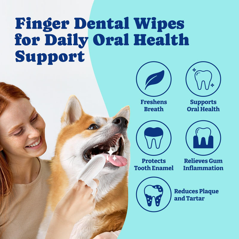 Dog Teeth Cleaning Wipes, Pet Finger Dental Wipes for Dogs & Cats, Dual-Sided, 6-in-1 Herbal Formula, Remove Plaque & Tartar, Freshen Breath, No-Rinse Toothbrush Wipes – 50 PCS x 2, Unflavored
