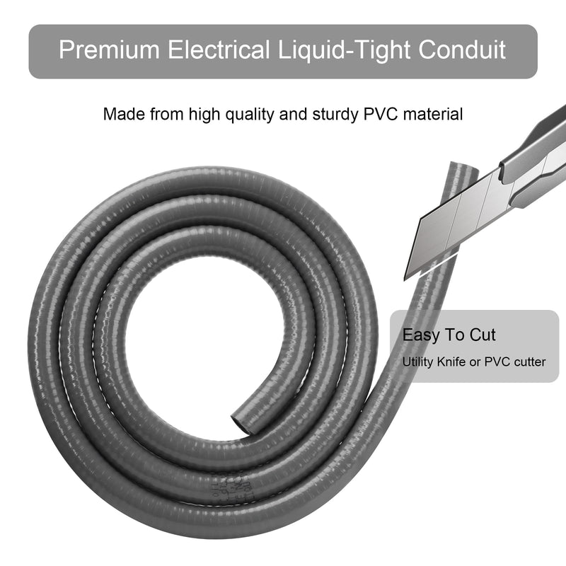Electrical Conduit Kit 1/2'' 4FT Grey Electrical AC Whip Kit, Liquid-Tight Flexible Electrical Conduit with 90 Degree and Straight Connector Fittings 1/2inch 4ft