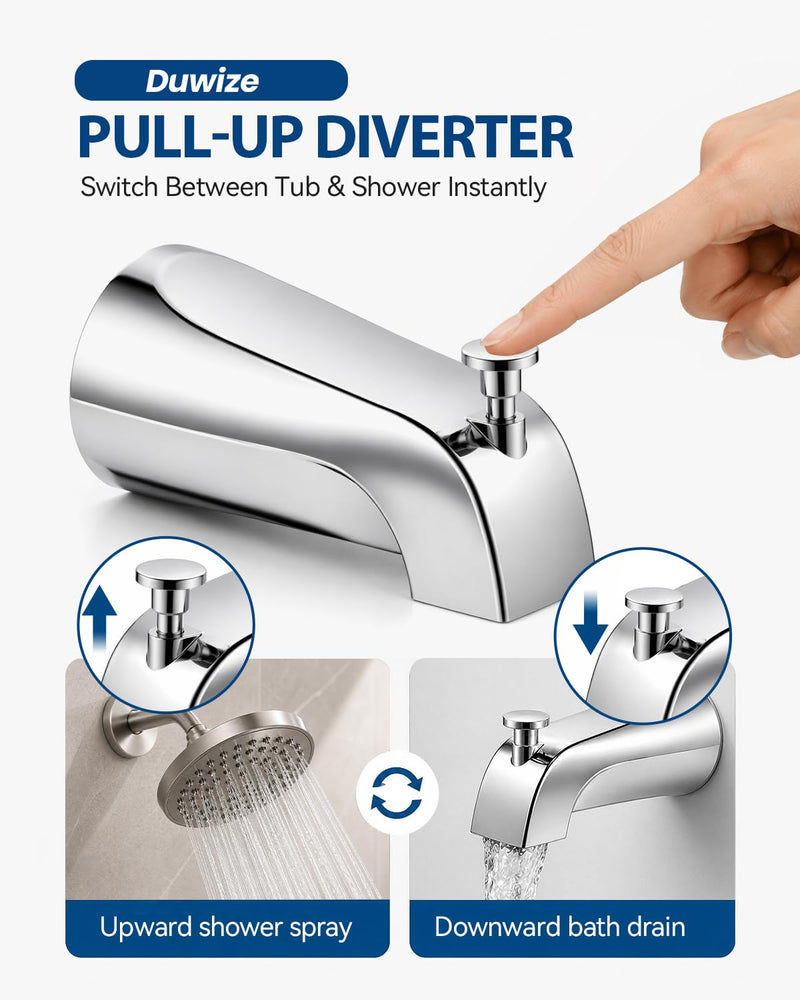Universal Bathtub Faucet with Diverter, Tub Spout Replacement Fits 1/2" Slip-on Copper Pipe and 1/2" & 3/4" IPS Threaded, Bathroom Tub Faucet Set with Adapters and Hex Wrench (Chrome) Chrome