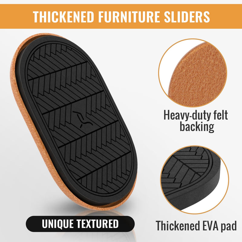 Felt Furniture Sliders for Hardwood Floors Large 4 PCS 9-1/2 Inch x 5-3/4 Inch Oval Reusable Furniture Slider with Extra Thick Design - Heavy-Duty Furniture Movers - Felt Sliders Effortless Moving 4 PCS Oval
