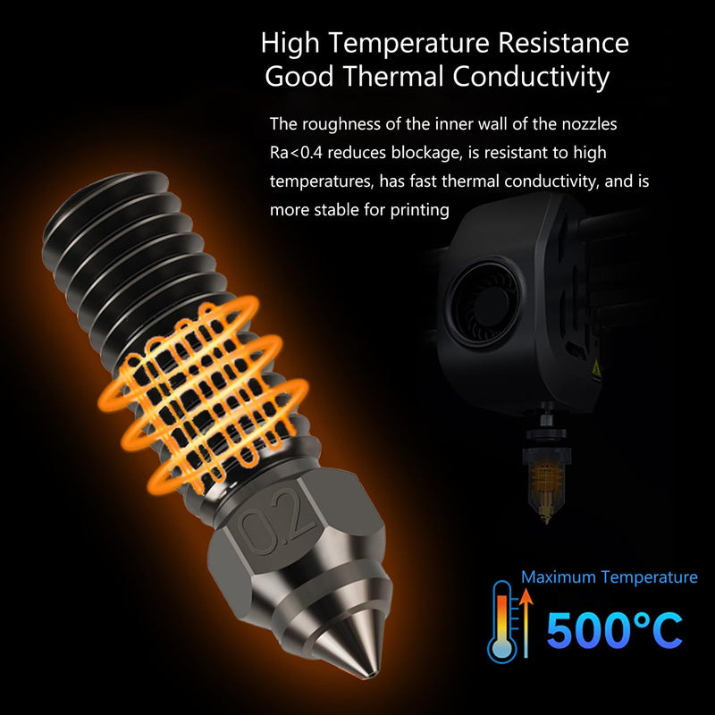 6PCS 3D Printer Extruder Hardened Steel Nozzles Kit for Creality K1/K1 Max/Ender 3 V3 KE, Packed High Temperature and Wear Resistance 1PC 0.2mm/0.4mm/0.6mm/0.8mm/1.0mm/1.2mm Hardened Steel Nozzle 6PCS Nozzles for K1/K1 Max/Ender 3 V3 KE