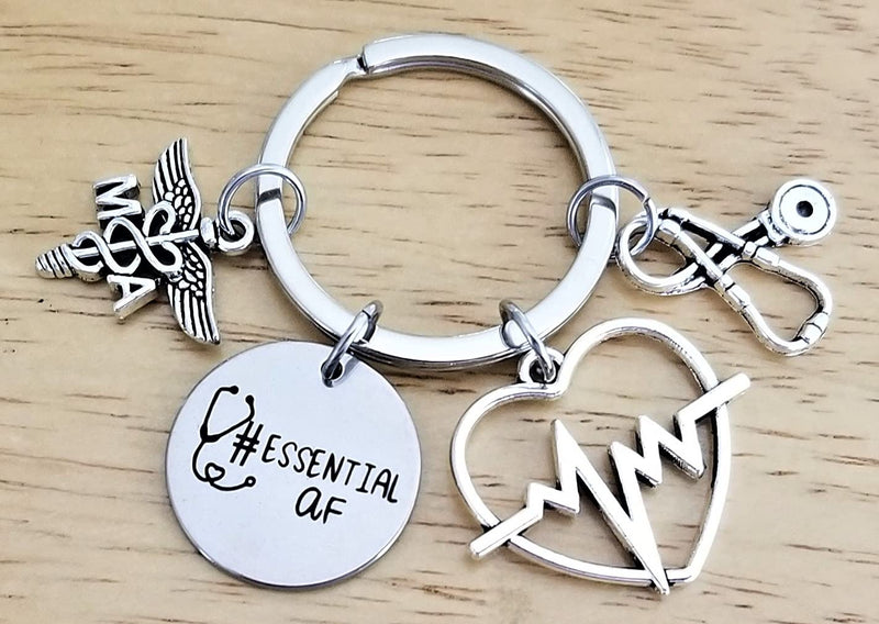 Kit's Kiss MA Medical Assistant Keychain MA Gift Stethoscope Syringe Caduceus Symbol Heartbeat Nursing School Medical Student Graduation Doctor Nurse Gift