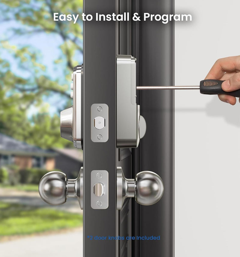 Veise Keyless Entry Door Lock with 2 Knobs, Electronic Backlit Keypad Deadbolt with Handle Set, Auto Lock, One-time Codes, Smart Deadbolt for Front Door, Easy Installation, Satin Nickel Knob