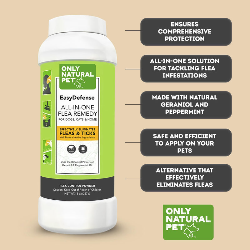 Only Natural Pet EasyDefense Powder for Dogs & Cats - Natural Protection for Home, Furniture, Carpets, Bedding & Outdoor Areas - Safe for Pets & Family - 8 oz Pack of 1