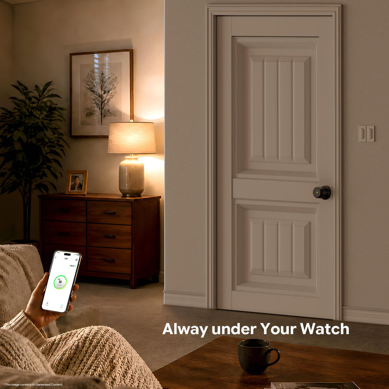 ThorBolt GK1 Smart HomeKit Fingerprint Door Knob (w/o Keypad), Black ABlack