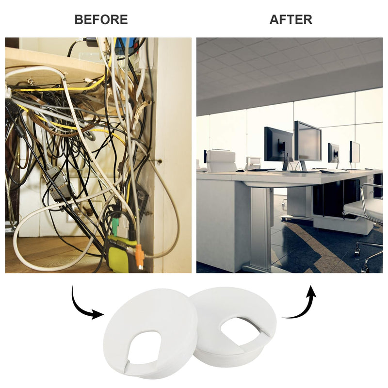 20 Pack 2 Inch/50mm Round Plastic Desk Grommets, White Wire Organizer Caps, PC Computer Port Cable Hole Cover Plug Bushings, Perfect for Hide Data Cords in Office Desk 20PCS 50mm / 2 Inch