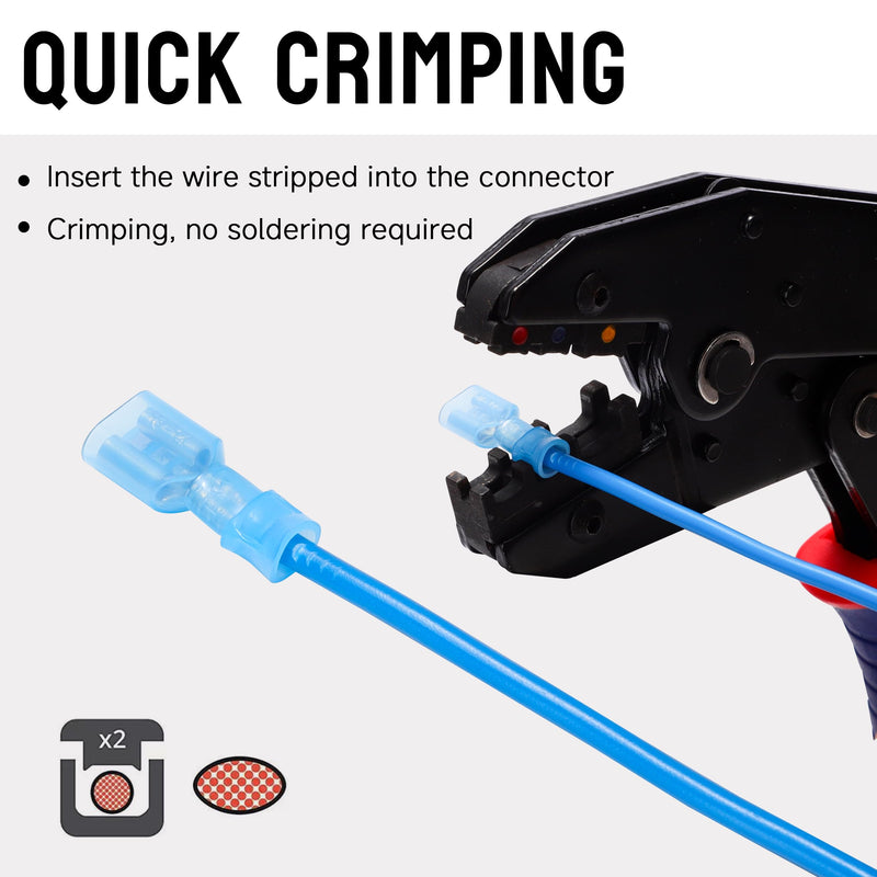 200PCS Nylon Female Spade Connector Kit - Blue 16-14 AWG - Quick Disconnect Electrical Wire Connectors - Tinned Copper Insulated Terminals for Automotive Electronics Crimp