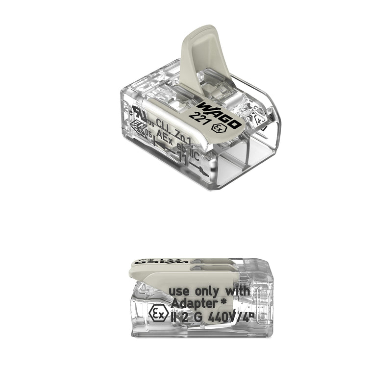 221-482 | WAGO 221 Series Lever-Nuts® for Hazardous Locations | 2-Conductor Splicing Connector | 24 – 12 AWG | Transparent housing, White Operating levers | [Box of 100 Pieces] Box