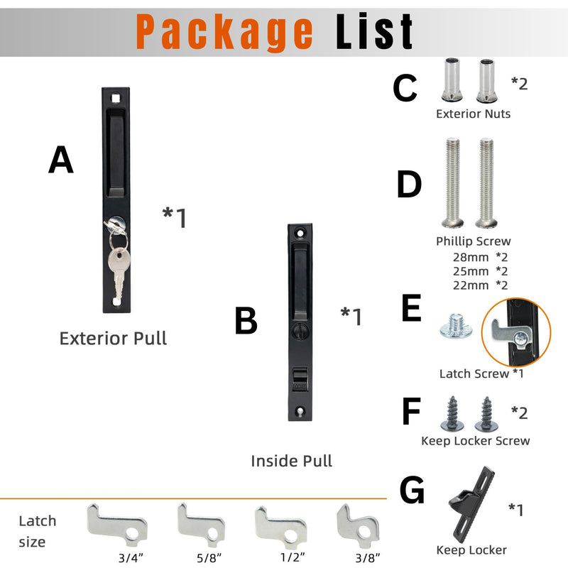Sliding Glass Door Set, 6-5/8", Black - Patio Door Handle Replacement Thick Used on Both Left and Right-Handed. (Keyed) BLACK LOCK
