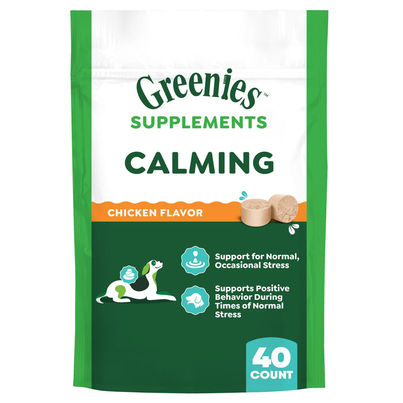 Greenies Supplements Calming Chews for Dogs Chicken Flavor, Dog Calming Chews, 7.3 oz. Container of 40 Count 40 Count (Pack of 1)