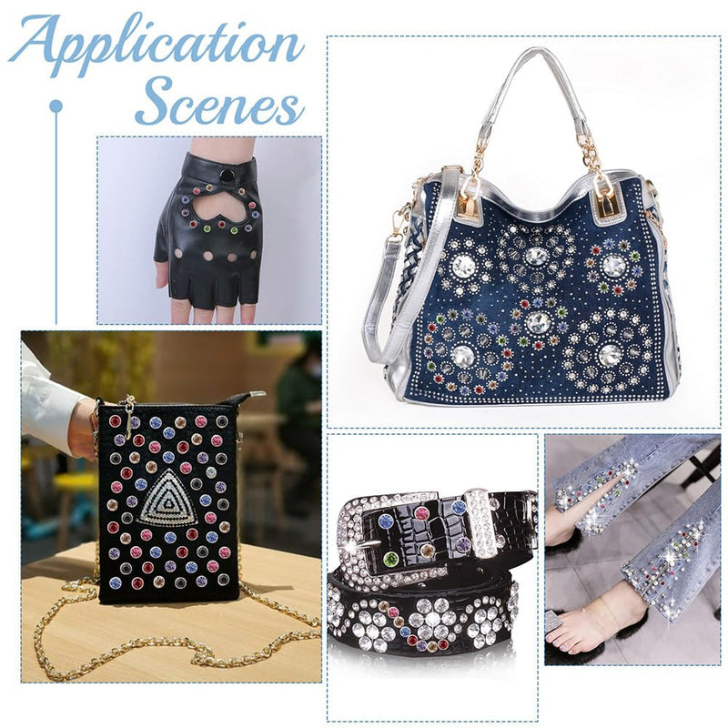 NBEADS 200 Sets Rhinestone Rivets, Brass Crystal Rivets Studs with Pieces Setting Tool Kit Colorful Rivets for Leather Craft DIY Making