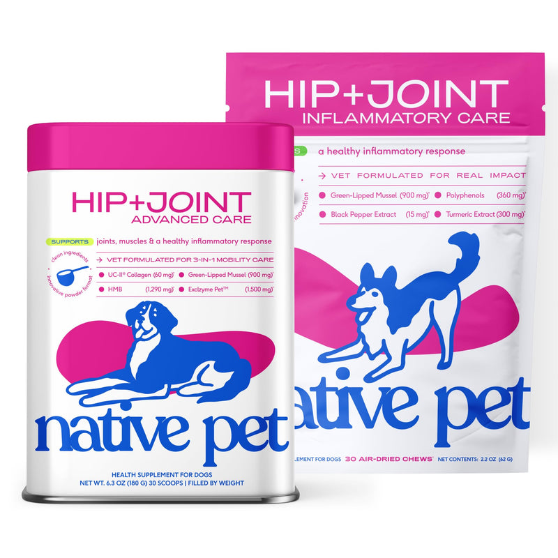 Native Pet Complete Joint Care & Pain Relief: Advanced Care Hip & Joint Supplement for Dogs - Supports, Cartilage, Muscles & Anti-Inflammatory - Pain Relief for Dogs with Collagen - 30 Count