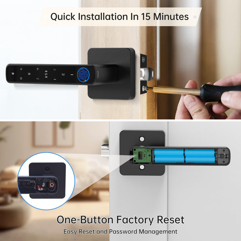 Fingerprint Door Lock-Smart Door knob, Biometric Door Lock, with App/Code/Backup Key/Fingerprint/IC Card, Keyless Entry Lock with Handle for Home Hotel Office Apartment Bedroom