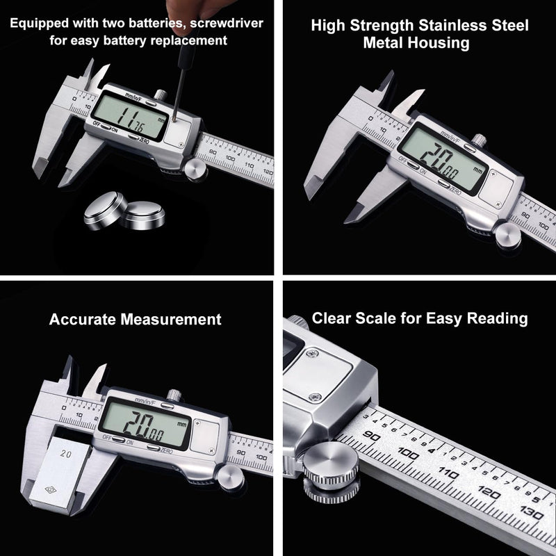 Kynup Digital Caliper, Caliper Measuring Tool, Micrometer Dial Vernier Caliper Digital, Full Turn Off, Stainless Steel, Switch from Inch Metric Fraction (6Inch/150MM) KY-21S