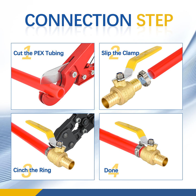 5PACK GUOFIS 1"PEX Crimp Full Port Ball Valve,Yellow Handle(VALVE020-5) 5 Yellow Handle