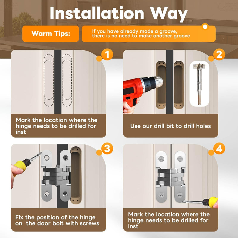 Invisible Hinges for Cabinet Doors - Completely Hidden 180°Hinges,Concealed and Smooth Quiet Close(Silver,0.51"-2.36",4Pack) 0.51"-2.36" | 4Pack Silver