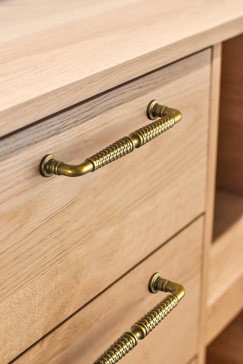 Goo-Ki 6 Pack Woven Cabinet Pulls Antique Brass Drawer Pulls - 5.04" c-c Vintage Brass Solid Weave Pulls Retro Dresser Handles Zinc Alloy Kitchen Cabinet Hardware 5.04"(128mm) Center to Center