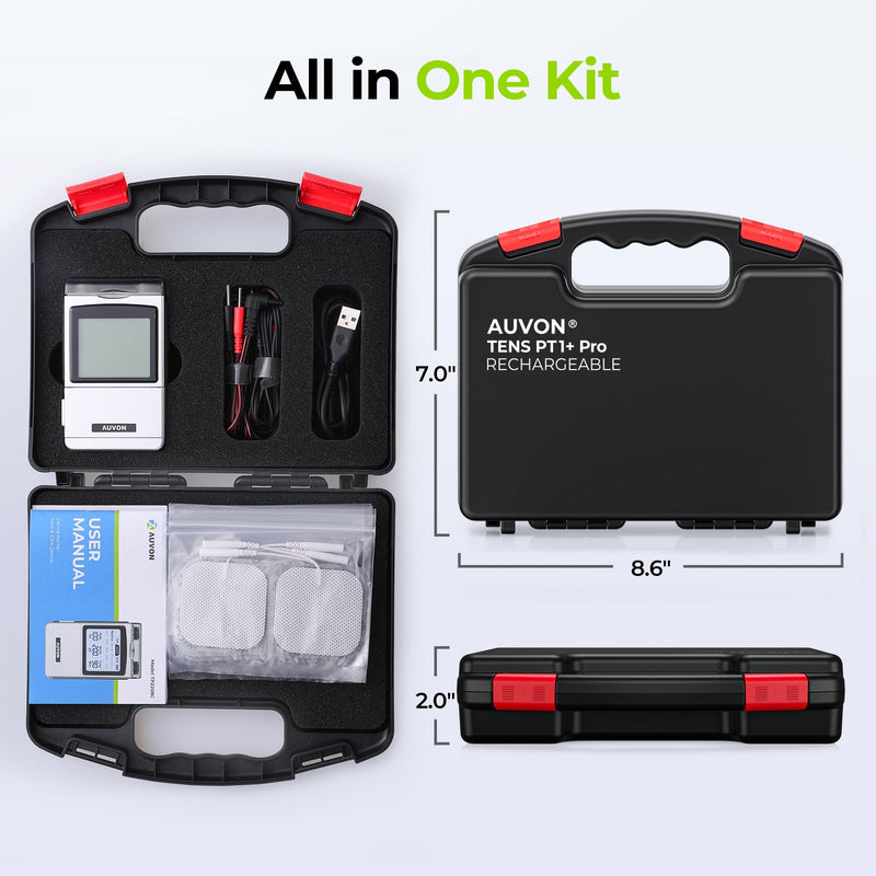 AUVON Rechargeable TENS Unit Muscle Stimulator, FSA HSA Eligible, Digital TENS Machine with 8 Customizable Modes, Electronic Massager for Sciatica, Shoulder & Back Pain Relief, 12 Pads, A Carry Case