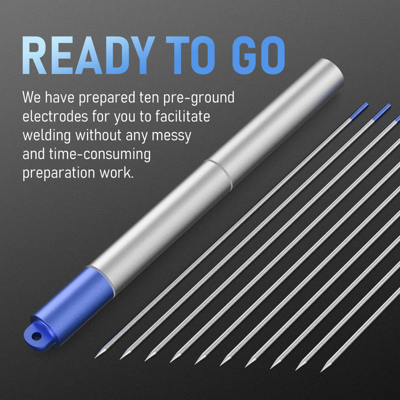 YESWELDER TIG Tungsten Electrode Pre-Sharpened Welding Tungsten Rod 2% Lanthanated 3/32" x 7" (Blue, WL20/EWLa-2) 10-pk 3/32'' Blue (2% Lanthanated)