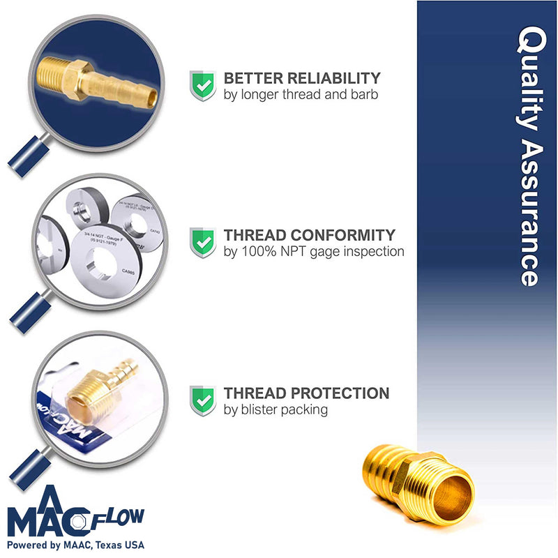 MAACFLOW Brass 3/4" Male NPT to 3/8" Hose ID Barb Barbed Hose Fitting Adaptor Connector (Pack of 1) 3/8" Barb x 3/4" Male NPT Pack of 1
