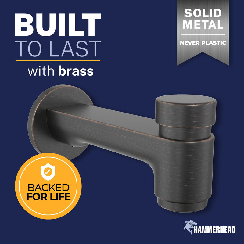 HammerHead Solid Brass Tub Spout with Spring-Loaded Diverter, 6.8" Length, 1/2" FNPT or 3/4" MNPT Thread-On Bath Tub Spout, Heavy-Duty Bathtub Faucet, Oil Rubbed Bronze