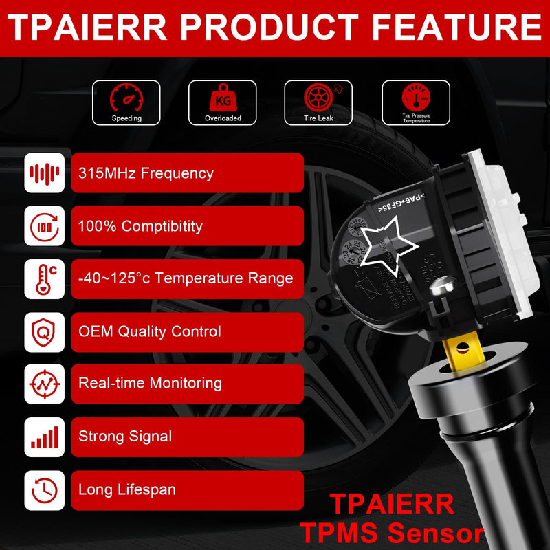 5Pcs TPMS Sensor with Relearn Tool, 315Mhz OE 13598771 13598772 13586335 13581558 EL-50448 Tire Pressure Monitoring System Compatible with Chevrolet/Chevy/Silverado/GMC/Buick/Cadillac (Black) Black