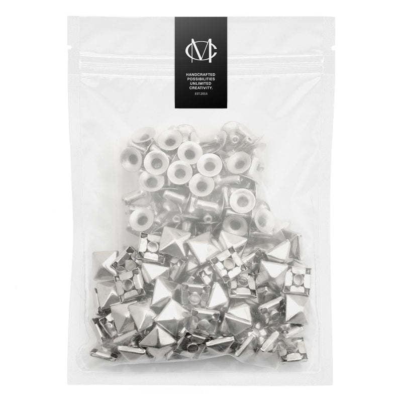 CRAFTMEMORE 100pcs Spike Rivet Pyramid Rapid Rivet Studs Glam Rock Biker Nailheads Leathercraft Decorations (7 MM, Silver) 7 MM