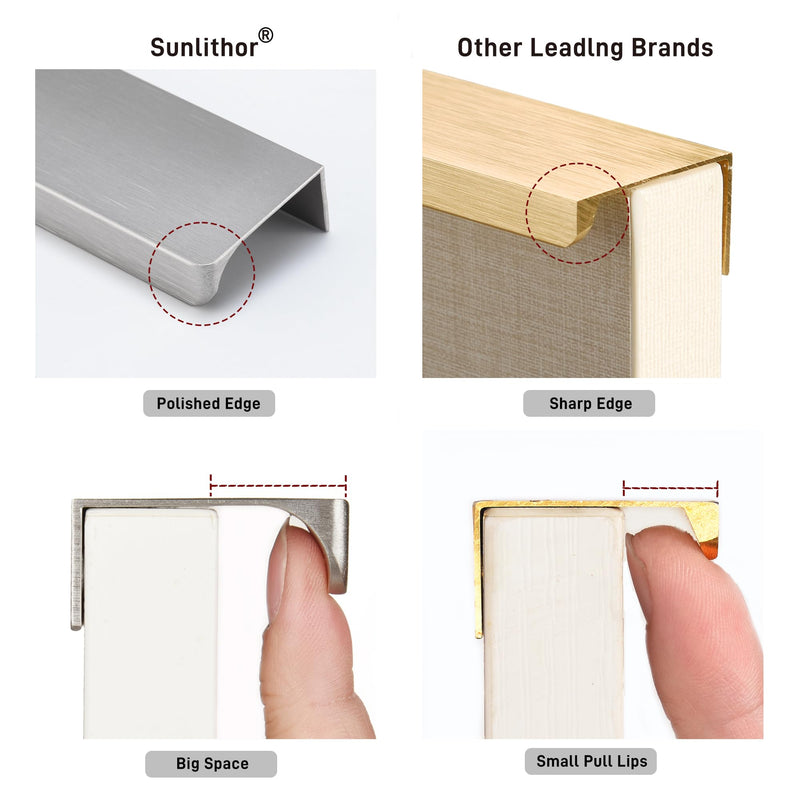 Finger Pull for Cabinets Kitchen Drawer knobs Low Profile Door Dresser Bathroom Long Cupboard Cabinet Pulls Handles Aluminum 10 Pack Brushed Nickel 11.81" Easy Installation 10" Hole Center 11.81" Overall Length