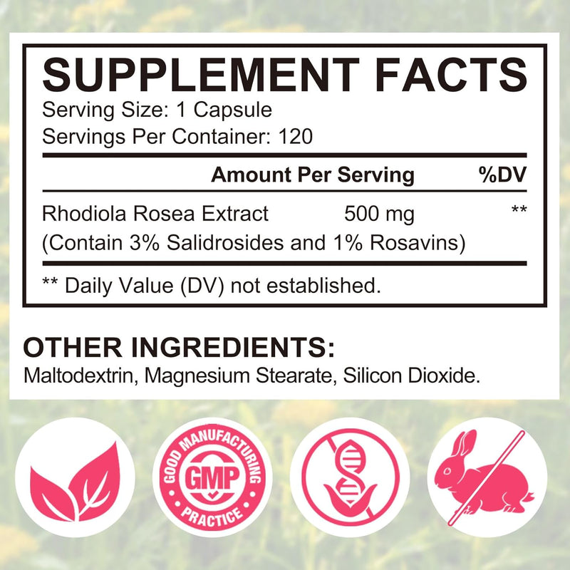 Green Naturals Rhodiola Rosea 500 Mg High Dose Caps. 120 pieces