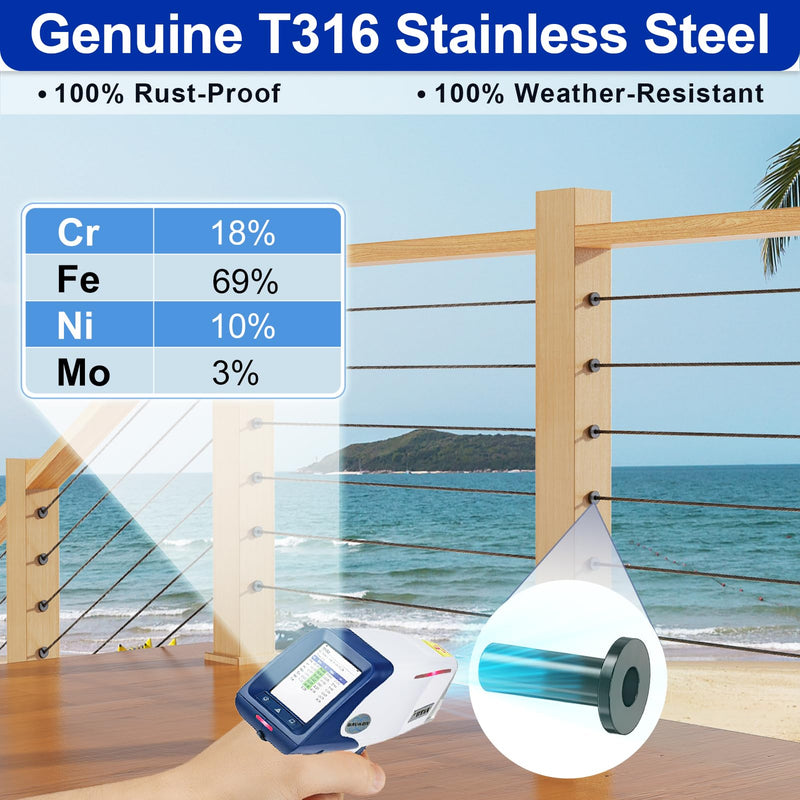 200 Pack Cable Railing Protector Sleeves for 1/8” Deck Railing System, Black Cable Railing Kit Hardware for Wood Post, T316 Stainless Steel Marine Grade DB58 1/8" 200