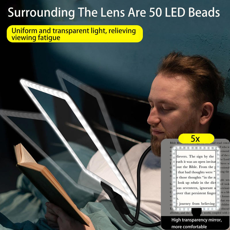 5X Hands Free Magnifying Glass with Light for Reading,LXIANGN Large Neck Wear Magnifier for Reading Books,Sewing, Cross Stitch,Low Vision Seniors with Aging Eyes 5x