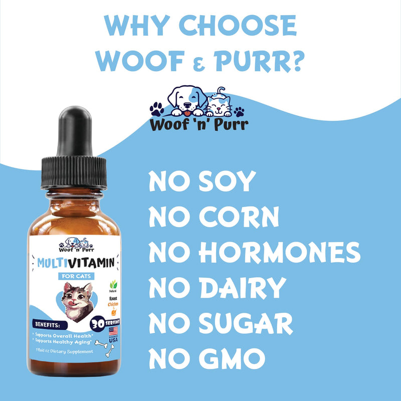 Cat Multivitamin - Promotes Healthy Skin & Coat, Joint Support, Longevity & More - Cat Vitamins - Cat Supplements & Vitamins - Cat Vitamins for Indoor Cats - Kitten Vitamins - Cat Immune Support - 1oz - PawsPlanet Australia
