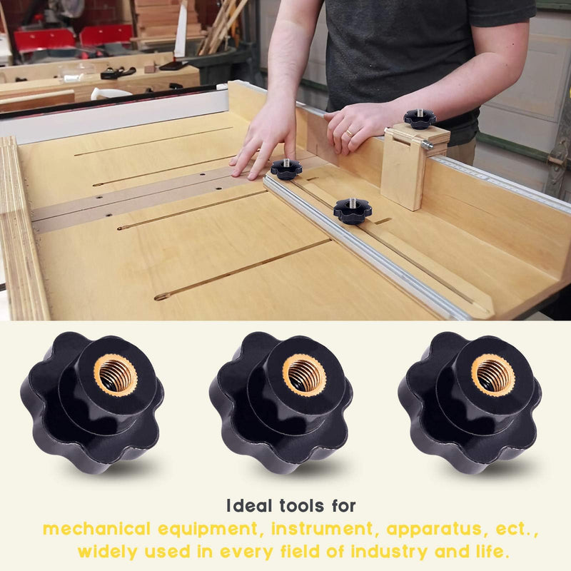 15Pcs M10 Star Knob Clamping Handle Nut Through Hole Set Brass Female Threaded Handle Screw On Knob Grip Black Plastic M10 x 15pcs