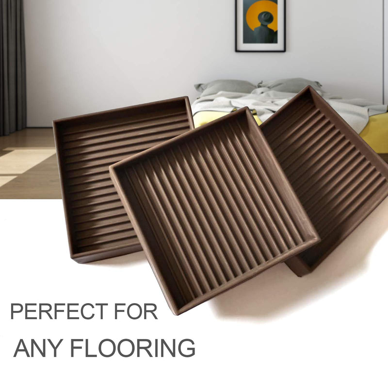 Yelanon Furniture Coasters,8 Pcs 3” Furniture Caster Cups - Non Slip Furniture Pads Hardwoods Floors - Non Skid Furniture Grippers, Rubber Feet, Anti Slide Floor Protector for Bed Couch Stoppers Brown 8pcs 3" Square