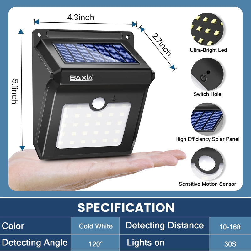 BAXIA TECHNOLOGY Solar Outdoor Lights Wireless Security Motion Sensor Solar Lights Outdoor Waterproof for Front Door,Backyard,Steps,Garage,Garden (400LM,4 Packs)