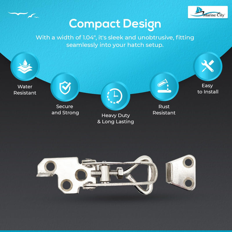 MARINE CITY Lockable Hatch Fastener, 304 Stainless Steel, Adjustable Length, Corrosion-Resistant, Compact Design,Ideal for Boats, Yachts, and RVs Small