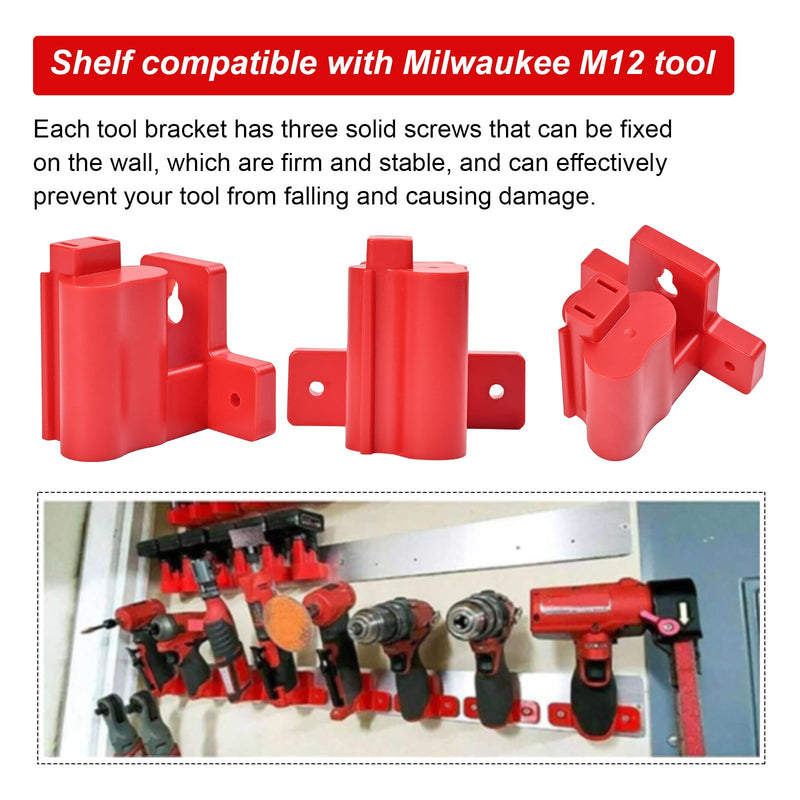 Tool Holders and Battery Holder Compatible Milwaukee M12 12V Wall Mount Plastic Hanger Battery Drill Tool Storage for Shelf Work Van Toolbox with 22 Screws